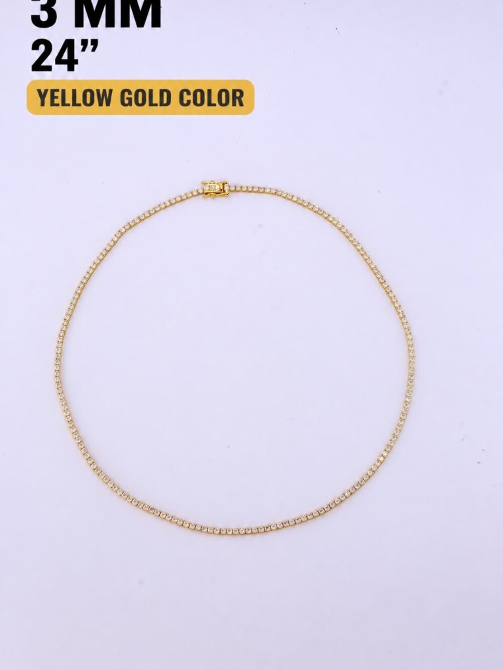 LEKANI 3mm Moissanite Tennis Necklace S925 Gold 24 in